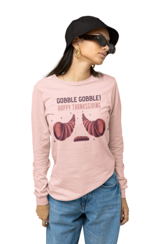kiMaran GOBBLE GOBBLE HAPPY THANKSGIVING Holiday T-Shirt Unisex Long Sleeve Tee - Picture 1 of 15