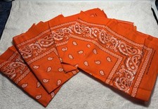 LOT OF 5 ORANGE BANDANAS 21  X 21  BRAND NEW NEVER USED 100 COTTON