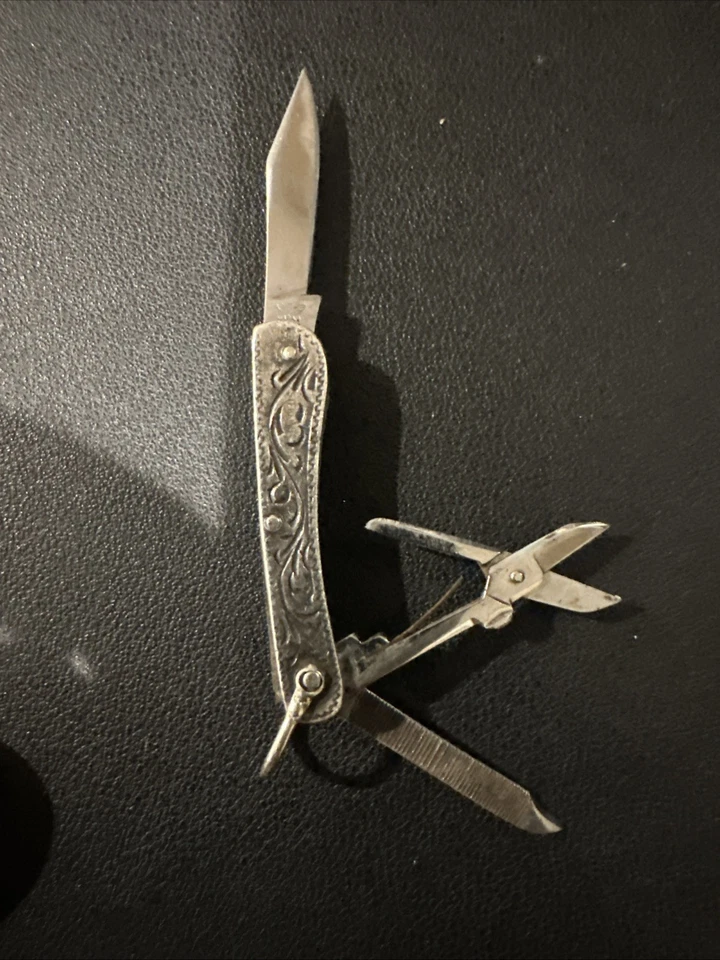 Vintage F Wing Sterling Silver Fujimoto Yasuhiro Etched Pocket Knife Japan - Image 4 of 4