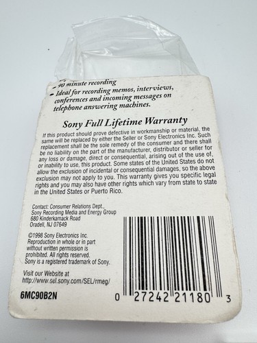 Sony Microcassette 90 Minute MC-90 Standard Bias Audio Tape 5 Pack - Picture 4 of 13