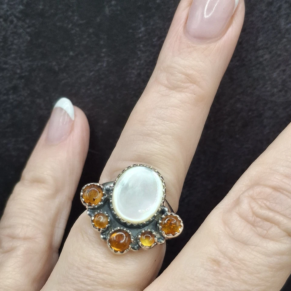 Anillo racimo ámbar mop multipiedra plata de ley 925 suroeste talla 7 Foto 3 de 4
