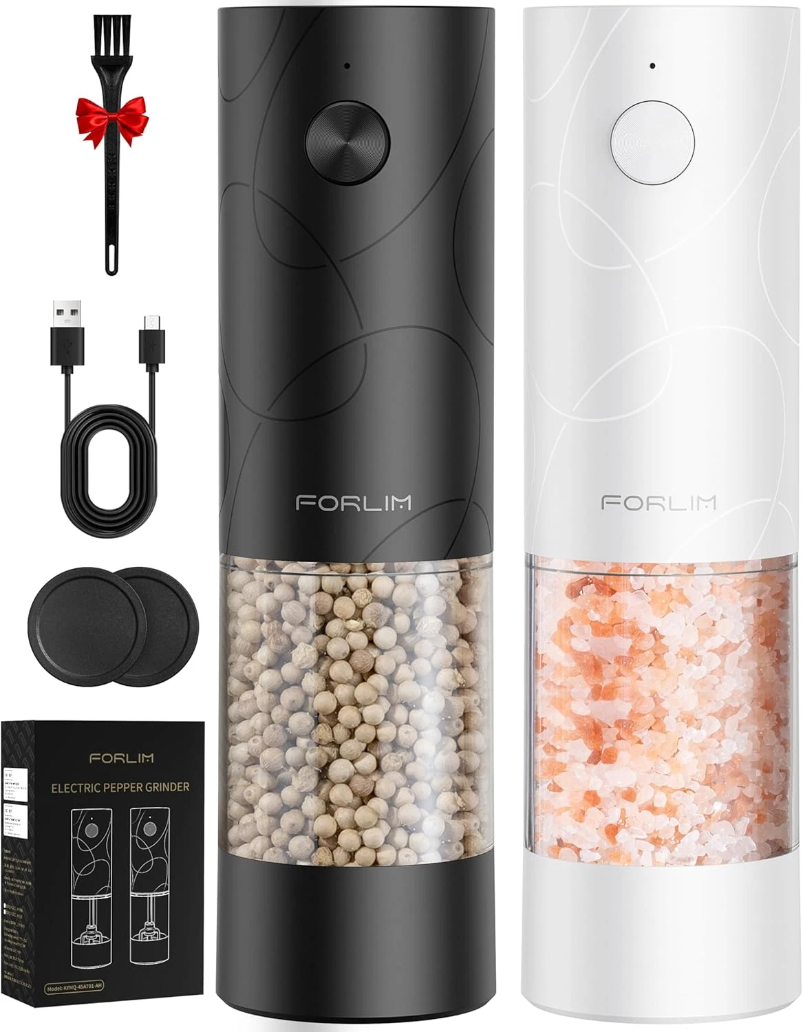 Electric Salt and Pepper Grinder Set, USB Rechargeable, Automatic Salt Pepper Mi