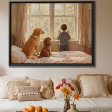 Oil Painting Dog Portrait Canvas Golden Retriever Living Room Dog Art Decor