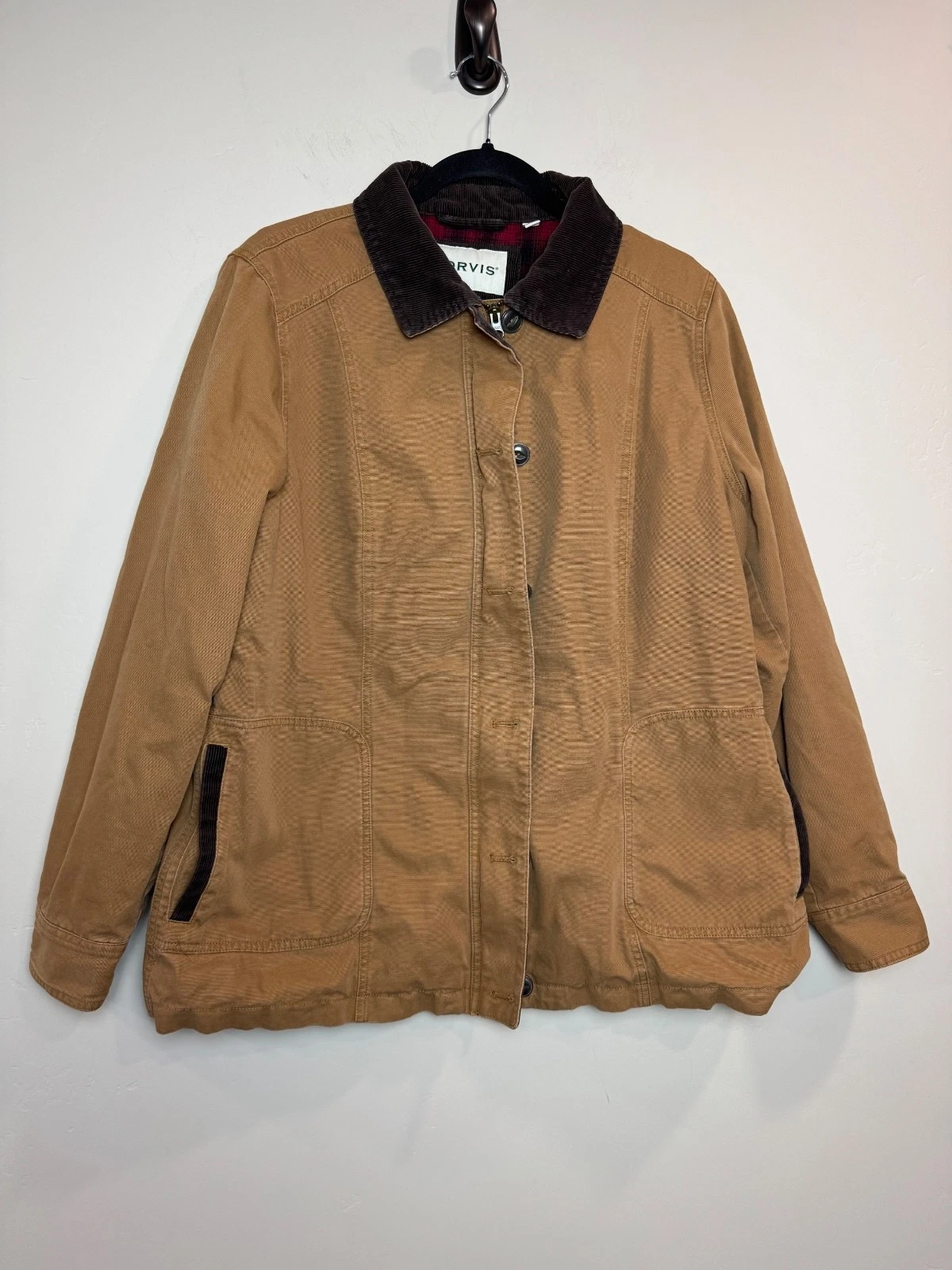 ORVIS Flannel Lined Saddle Brown Corduroy Trim Barn Jacket LARGE WORKWEAR - product detail image 1