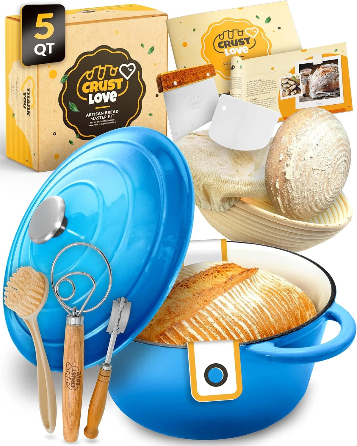 Enameled Cast Iron Dutch Oven for Sourdough Bread Baking - 5QT Kit