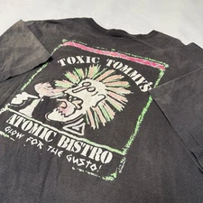 Vintage 80’s Toxic Tommy’s Atomic Bistro Punk T Shirt Black Faded Graphic USA