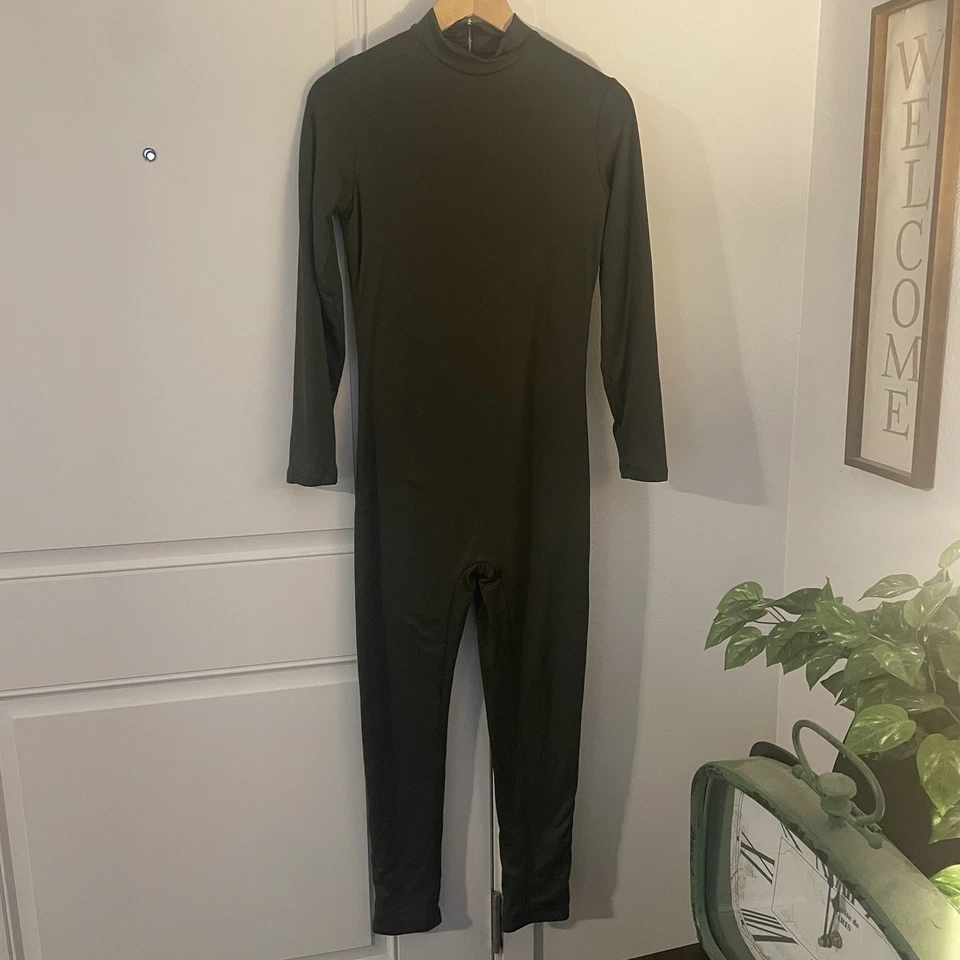 NUEVO CON ETIQUETAS MONO Unitard GIGI Verde Oliva Forrado Manga Larga Cuello Simulado Maternidad Talla L Foto 3 de 4