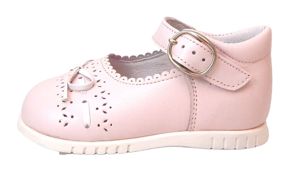 DE OSU - España - Zapatos de vestir de cuero rosa para bebés niñas con lazos -Europeos 19 -Talla 4 Foto 3 de 4