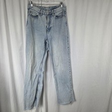  DENIM Jeans Womens 8 Light Wash High Rise Wide Leg Raw Hem Distressed Denim