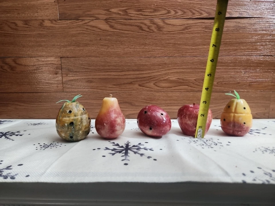 Juego De Colección De 5 Mármol Fruta Manzana Pera Ciruela Piña Foto 2 de 3