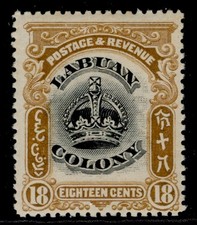 NORTH BORNEO - Labuan EDVII SG125, 18c black & pale brown, VLH MINT.