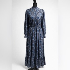 Universal Thread Maxi Dress Women s M Gray Blue Long Sleeve Ruffle Hem