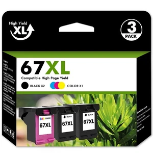 1-3PK 67-XL Encre 67XL Couleur noire d'encre pour HP Projet de bureau 2720 Plus 4122 4155e 4158e