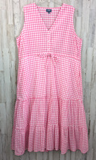 Chaps Pink Gingham Check Tiered Midi Dress Womens Plus XXL Sleeveless Ruffle
