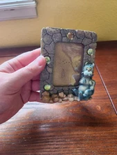 Fantasy Blue Dragon Small Picture Frame Whimsical Child Retro Storybook Castle