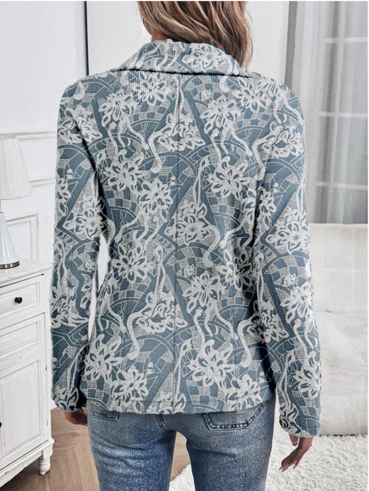 Blazer ajustado con cuello de solapa y patrón informal de cercanías de EMERY ROSE para mujer Foto 2 de 4