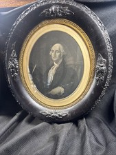 Antique George Washington Steel Engraving Portrait Ornate Oval Frame 1800’s