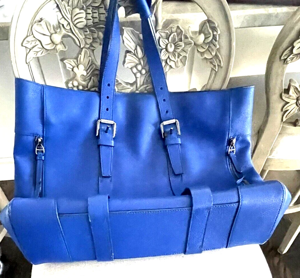 Ralph Lauren Collection Runway Leather Electric Blue Large XL Tote Bag Handbag - Image 4 of 4
