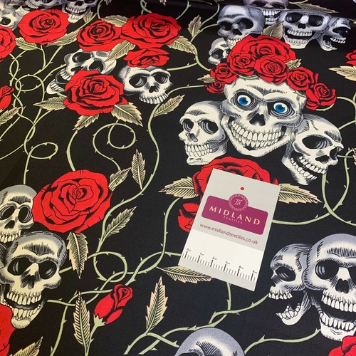 £5.99 Skull and roses printed 100% cotton poplin craft mask Fabric MD1399 - Picture 12 of 26