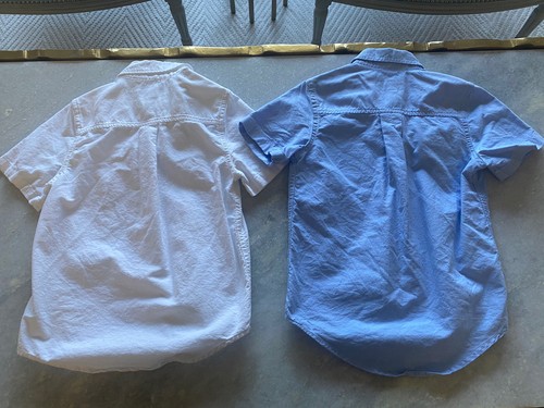 2!! Childrens Place Button Up Short Sleeve Shirt Boys Size 5/6 White And Blue - Picture 3 of 9