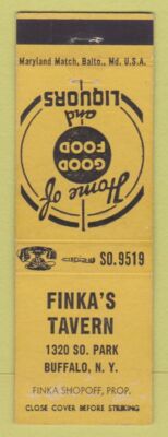 Matchbook Cover - Finka's Tavern Buffalo NY Finka Shopoff