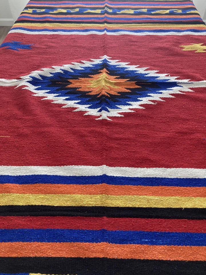 Manta/mantel/colgante de pared tejido a mano estilo suroeste 5’x7’ rojo Foto 2 de 3