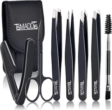 7pc Professional Stainless Steel Tweezers Women Precision Eyebrows w Scissors 