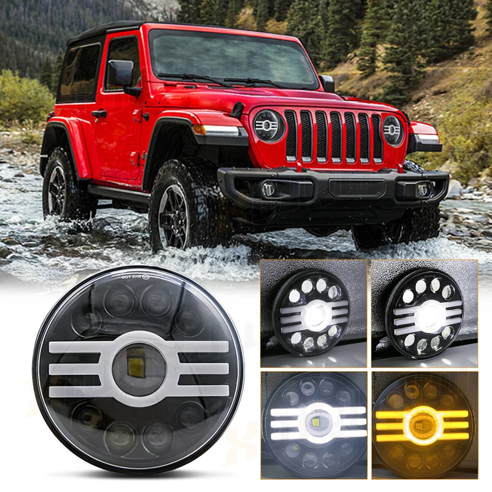 Faros LED redondos de 7\" pulgadas para Chevy El Camino 1971-1975 haz alto/bajo blanco DRL Foto 2 de 4