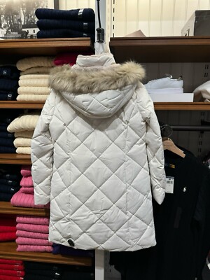 LAUREN RALPH LAUREN Down Jacket Coat Sz S Petite Long Puffer Ivory