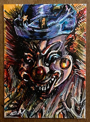 Poltergeist Clown Doll PSC 1/1 Hand Drawn Sketch Card by CJ Morris ACEO