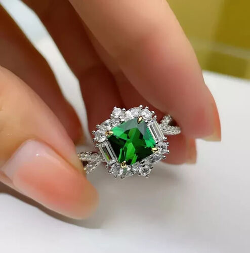 Art Deco Vintage Style 3Ct Asscher Cut Emerald 14K White Gold FN Engagement Ring - Picture 2 of 5