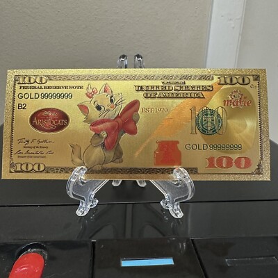 Gold Foil Plated Marie The Aristocats Banknote Disney Collectible