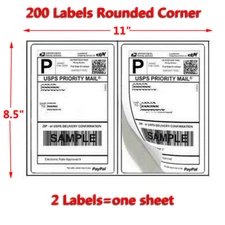 8.5" X 5.5" Rounded Corner Half Sheet Self Adhesive 200 Mailing Shipping Labels