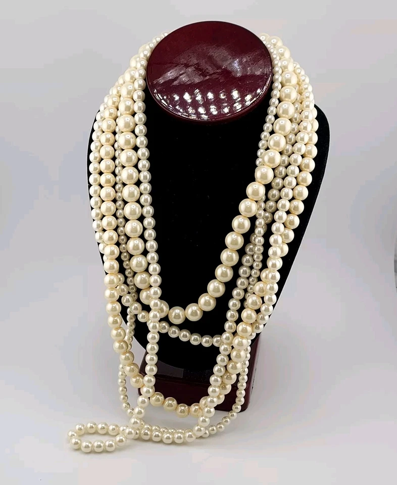 Amazing R J GRAZIANO Necklace 5 Strands Faux Pearls Bead Jewelry Statement 