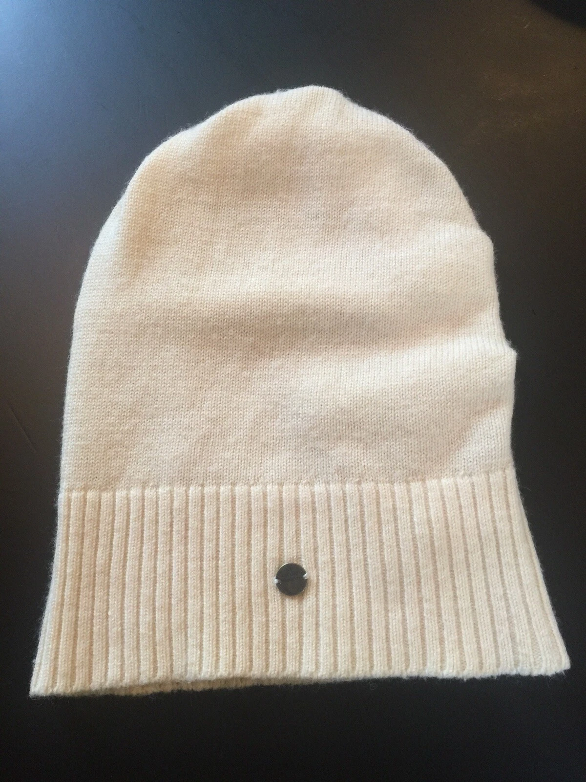 lole ivory ruched wool blend knit beanie hat 