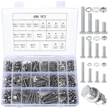 Metric Hex Bolt, Nut & Washer Assortment Kit - 496 Pcs Stainless Steel Set