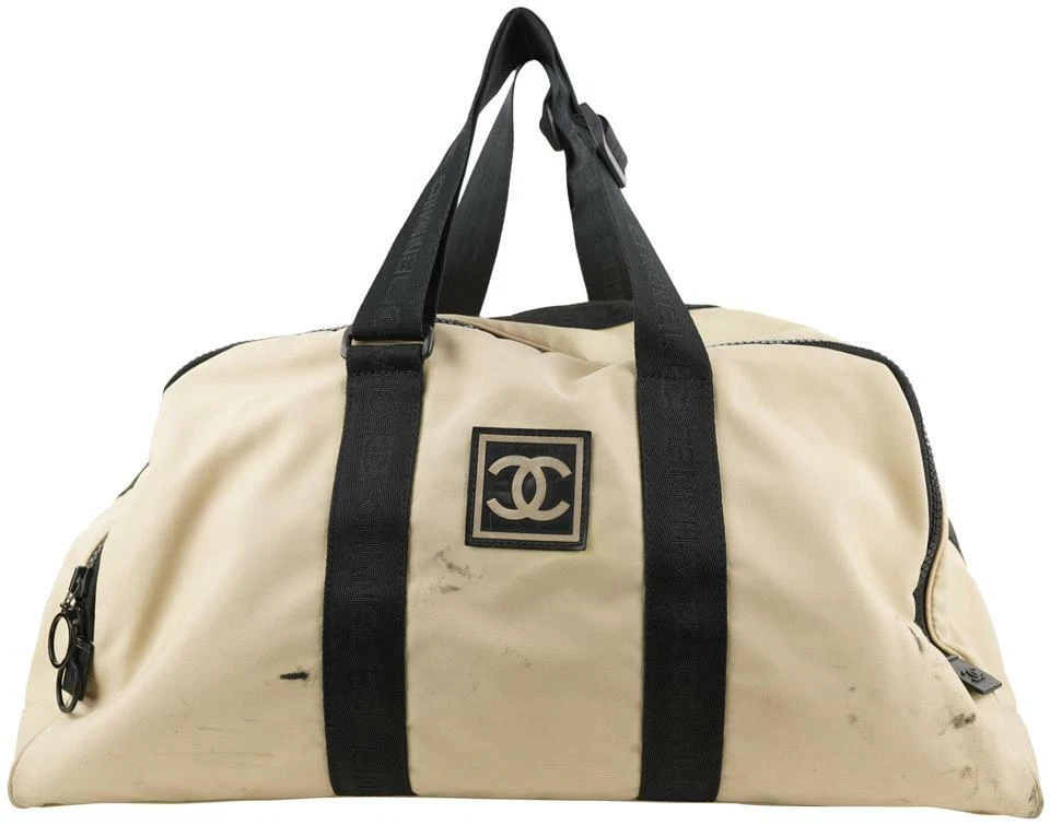 Chanel XL Beige CC Logo Sports Duffle Bag Travel 233ccs211