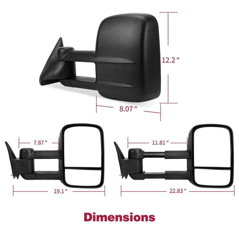 手动伸缩拖镜适用于 88 - 98 雪佛兰 GMC C/K 1500 2500 3500 拾音器 — 第 4/4 张图片