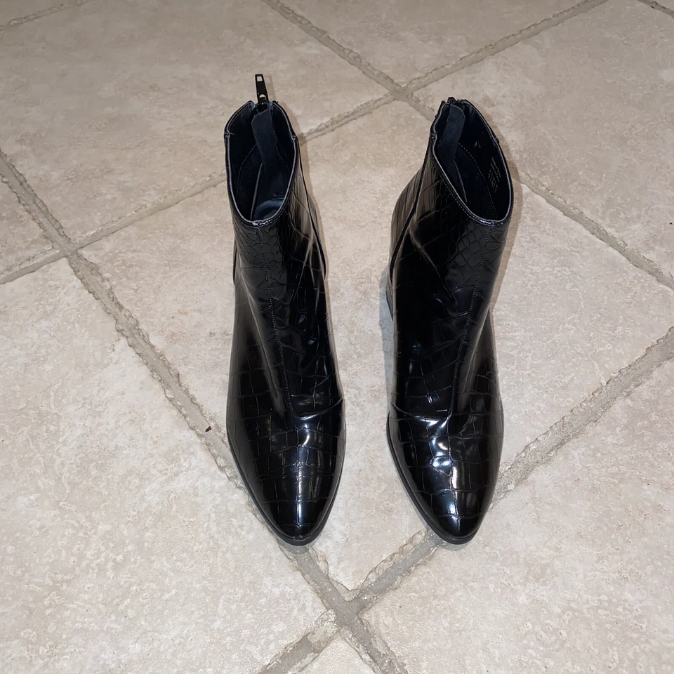 Botines Mujer Talla 9 Negro Caimán Cuero Vegano Llámalo Primavera Julieann Foto 3 de 4