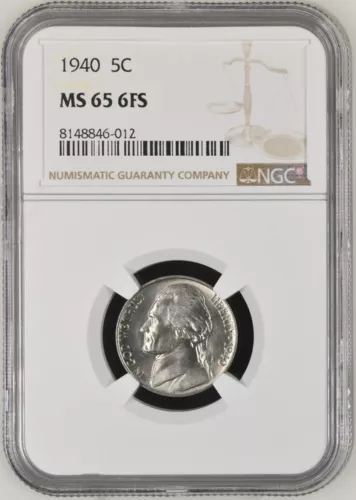 1940 Jefferson nickel graded by NGC MS65 6FS