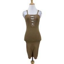 Windsor Bodycon Dress Womens S Small Taupe Knit Adjustable Strap Lattice Front