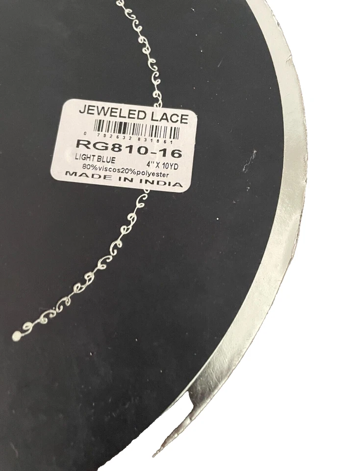 Farrisilk Velvet light blue designer Ribbon gold jeweled lace 4x10 yd new- Rare - Image 3 of 4