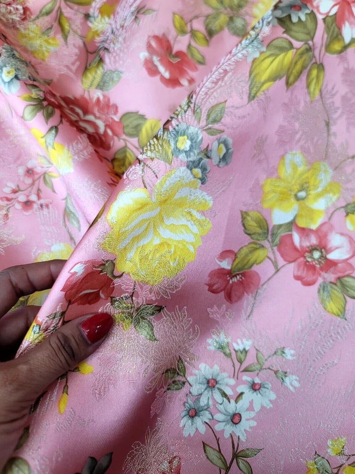 Coral Jacquard Brocade Fabric by the Yard - Multicolor Floral for Dress and Upho - Image 4 of 4