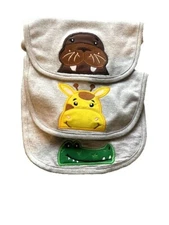 baby bib set of 3 jungle animals safari giraffee walrus crocodil alligator