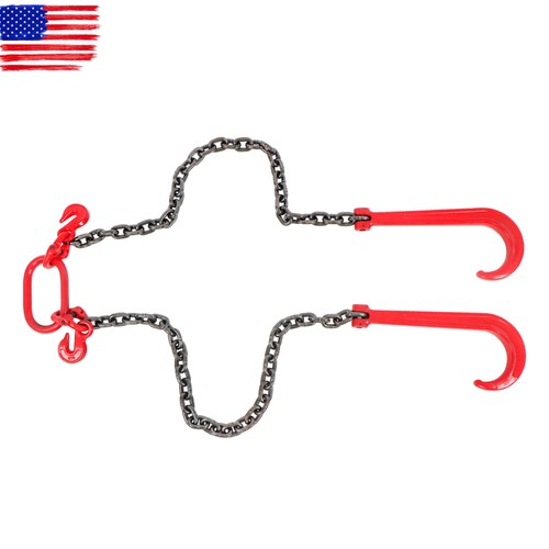 Red 3/8" x 3' G80 Tow Chain J Hook V-Chain Bridle Grab Hook Wrecker 15600 lbs - Picture 5 of 12