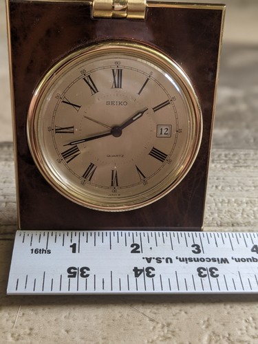 Vtg 70's-80's Seiko Quartz Brown & Gold Tone Bezel Casing Desk Clock QQ103B - Picture 11 of 14