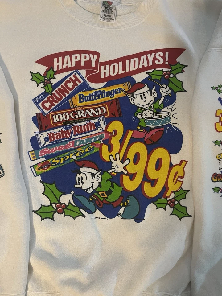 Sudadera Promocional Nestlé Caramelo Años 90 Rara XXL Elfo Anuncio Vacacional Gráfico De Colección Foto 2 de 4