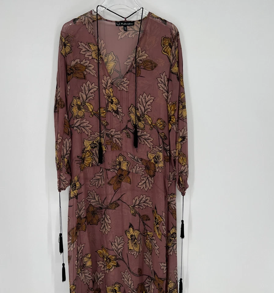 For Love & Lemons Maxi Dress Womens M Floral Pink Boho Peasant Tiered Sheer - Image 3 of 4