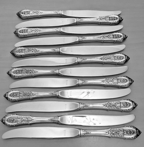 12 WALLACE ROSEPOINT STERLING SILVER HANDLED  9" DINNERWARE KNIVES Excellent
