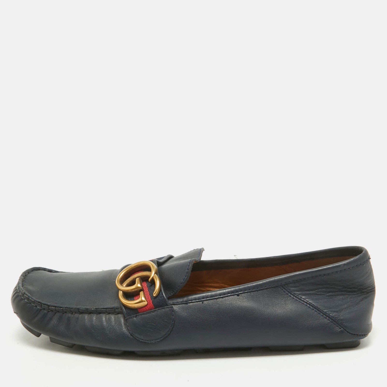 Gucci GG Marmont Navy Blue Leather Slip-On Loafers Size 39